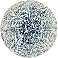 SAFAVIEH Evoke Collection Area Rug - 3' Round, Royal & Ivory, Abstract Burst Design, Non-Shedding & Easy Care, Ideal for High Traffic Areas in Living Room, Bedroom (EVK228A)