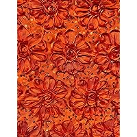 Allie Orange 3D Floral Polyester Satin Rosette with Sequins Fabric by The Yard - 10051
