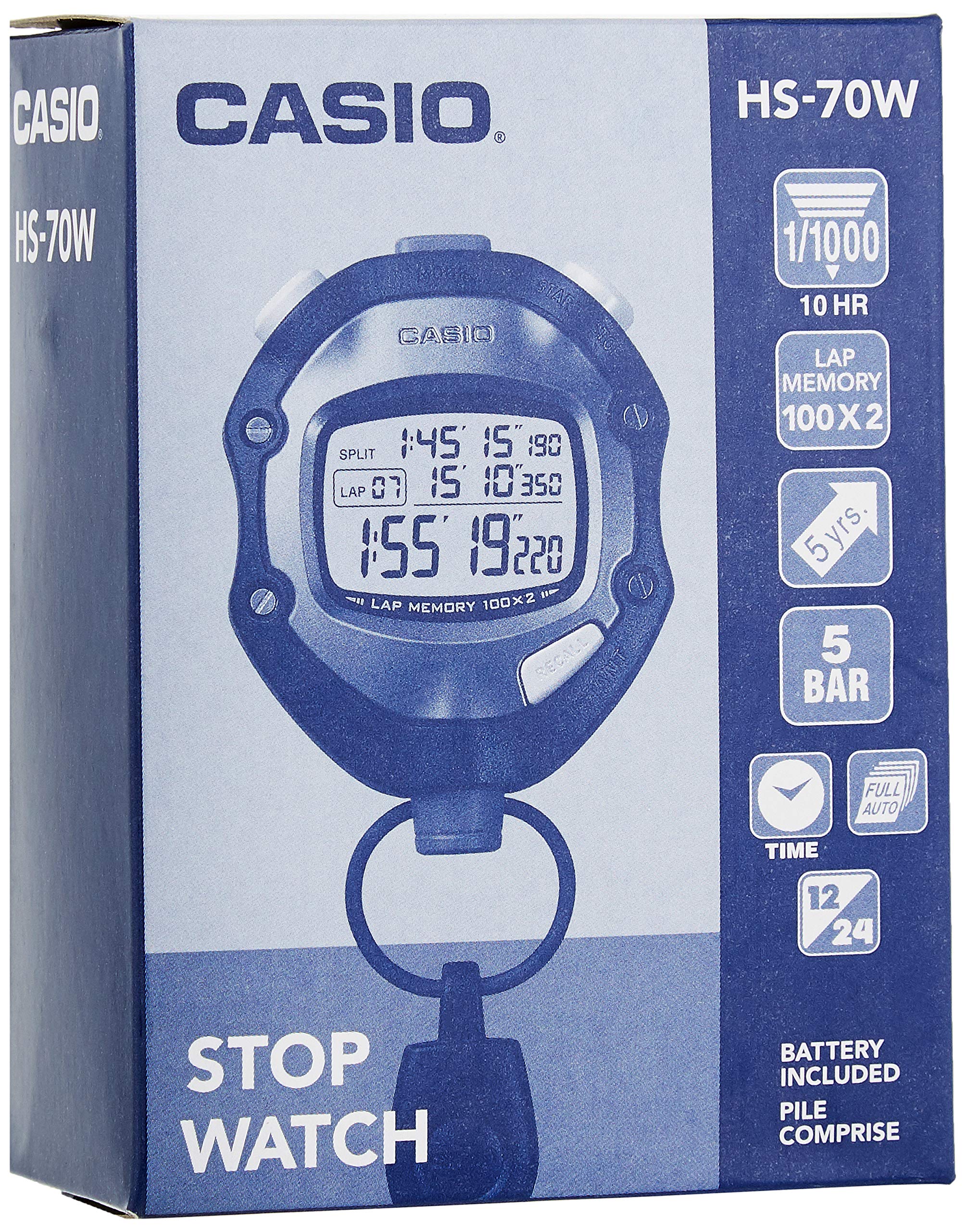 Casio Hs-70w Black Multi-function Digital Stopwatch Pile Comprise Battery Included