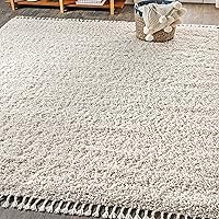 JONATHAN Y MCR100D-4 Mercer Shag Plush Tassel Indoor Area -Rug Bohemian Modern Contemporary Solid Easy -Cleaning Bedroom Kitchen Living Room, 4 X 6, Cream with Tassel
