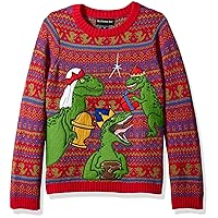 Blizzard Bay Boys Ugly Christmas Dinosaur Pullover Sweater, Bright Red Combo, 8 10 US