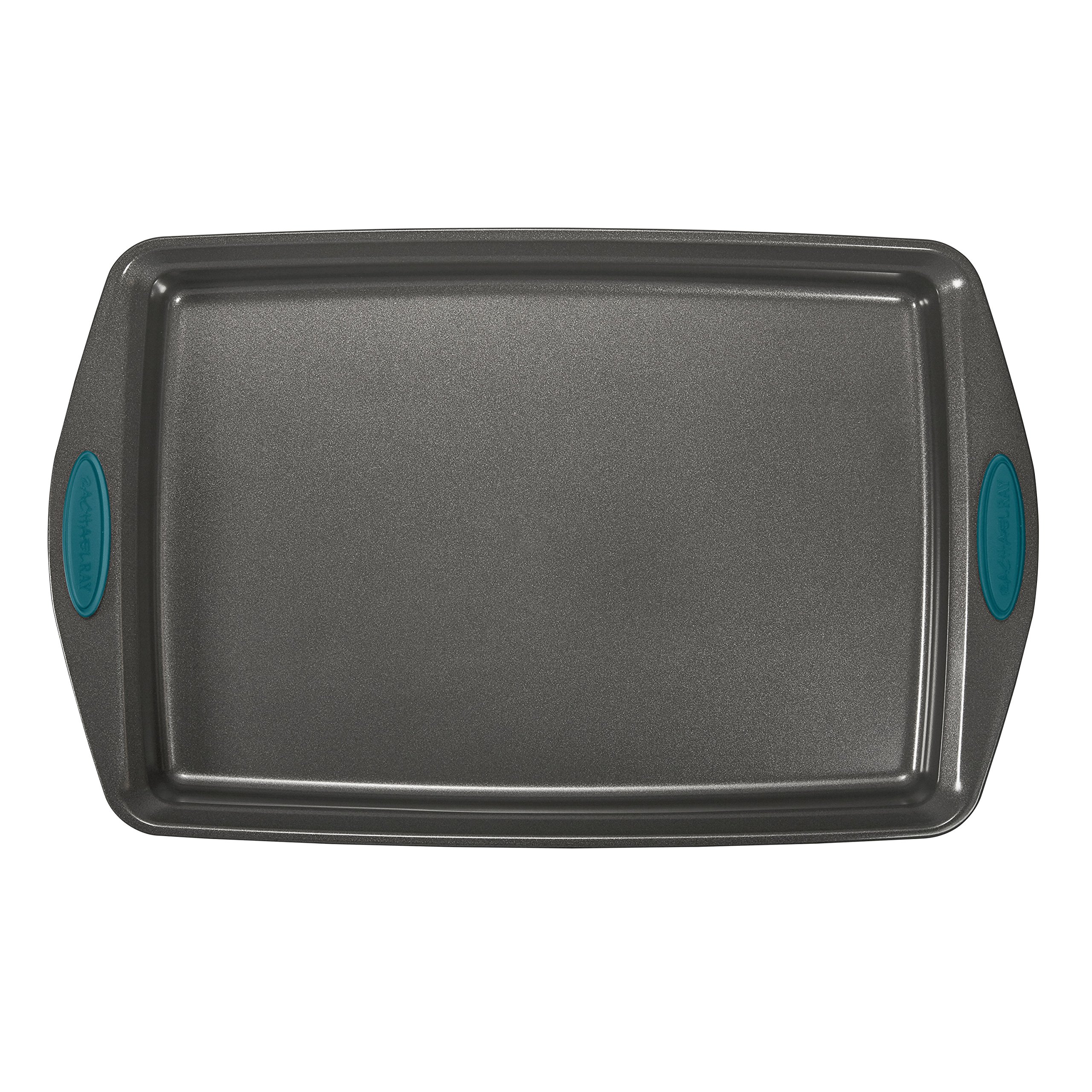 Rachael Ray Bakeware Nonstick Cookie Pan Set, 3-Piece, Gray with Marine Blue Grips