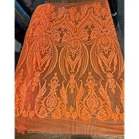 Alaina Orange Curlicue Sequins on Mesh Lace Fabric by The Yard - 10018