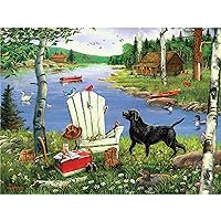 550 Piece Puzzle for Adults Black LAB and Adirondack by J. Charles 24X18 Country Life Jigsaw from KI Puzzles, (02634-SB)