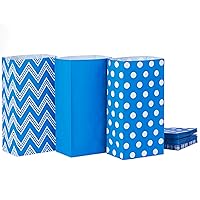 Hallmark Blue Party Favor and Wrapped Treat Bags, Assorted Designs (30 Ct., 10 Each of Chevron, White Dots, Solid) for Birthdays, Baby Showers, School Lunches, Hanukkah, Care Packages, May Day