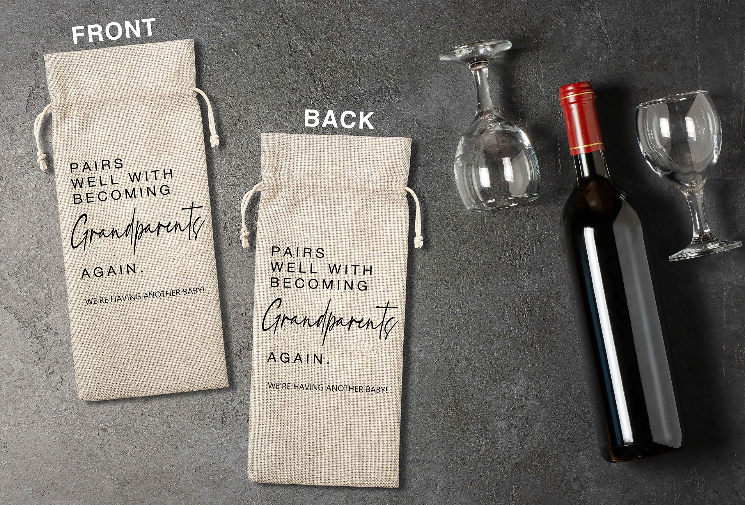 Baby Announcement Wine Bag, Pairs Well With Becoming Grandparent Again: We Are Having Another Baby, Pregnancy Announcement, New Grandparents - 1 Pack (WINEDAI-035)