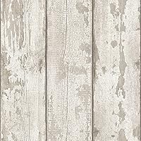 Whitewashed Wood Effect Wallpaper - Panel Effect Look - Natural Distressed Weathered - Photographic Style - Realistic Design - White, Brown Color Wallpaper 694700