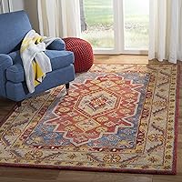 Safavieh Antiquity Collection 8' x 10' Red/Blue AT503Q Handmade Traditional Oriental Premium Wool Area Rug