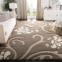 SAFAVIEH Florida Shag Collection 4' Square Smoke / Beige SG464 Floral Non-Shedding Living Room Bedroom Dining Room Entryway Plush 1.2-inch Thick Area Rug