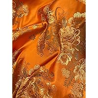 Anais Orange Floral Brocade Chinese Satin Fabric for Cheongsam/Qipao, Apparel, Costumes, Upholstery, Bags, Crafts - 10220