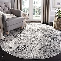 SAFAVIEH Madison Collection 9' Round Silver/Grey MAD611G Boho Chic Floral Medallion Trellis Distressed Non-Shedding Dining Room Entryway Foyer Living Room Bedroom Area Rug