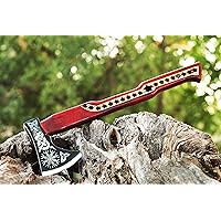 HT-0011 -Axe - Custom Handmade Viking Etched Axes with Ash Wood Handle, Forged Carbon Steel Blade, 3D CNC Work on Handle with Leather Sheath