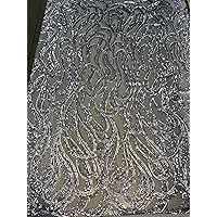 Lorelei Silver Mauve Swirls Sequins on Mesh Lace Fabric by The Yard - 10133