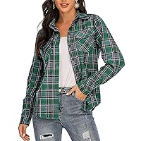 Enjoyoself Womens Plaid Flannel Shirts Casual Roll up Long Sleeve Boyfriend Button Down Checkered Shirt