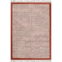 Collection Square - 3x3 Area Rug Red & Beige Pattern Cotton Dhurrie Bordered Kilim Rug Indoor Outdoor Use Carpet Flatweave Rugs for Bedroom Bedside Mat Dining Table Mat & Hall