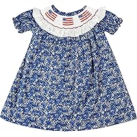 Baby Infant Toddler Little Girls July 4th Independence Memorial Day Patriotic USA Flag Hand Smocked Dresses