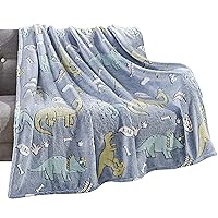Elegant Comfort Glow in The Dark Lightweight Throw Blanket - Ultra Soft, Fuzzy and Cozy Luminous Blanket - All Season Decorative for Kids Throw Blankets, 50 X 60 inches, Blue Dino Friends