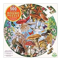 eeBoo: Piece and Love Mushrooms and Butterflies 500 Piece Round Circle Jigsaw Puzzle, Jigsaw Puzzle for Adults and Families, Includes Glossy and Sturdy Pieces