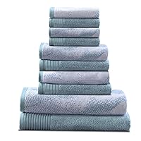 Superior Cotton 10 Piece Assorted Solid and Marble Towel Set, Includes 2 Bath, 4 Hand, 4 Washcloths/Face Towels, Soft, Absorbent, Decorative Bathroom Accessories, Home Essentials, Cyan