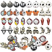 32Pcs Jack and Sally Christmas Charms Pendants, Horror Enamel Charm Pumpkin Ghost Alloy Charms Halloween Scary Earring Necklace Bracelet Charms for Jewelry Making DIY Crafts Xmas Gifts