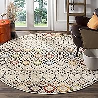 SAFAVIEH Amsterdam Collection 8' Round Ivory/Multi AMS108K Moroccan Boho Non-Shedding Living Room Bedroom Area Rug