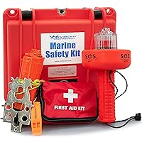 USCG Boating Safety Kit - Electronic Flare - First Aid Kit - Whistle - Multi Tool - Waterproof Case (Plastic)
