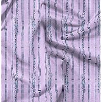 Soimoi Rayon Purple Fabric - by The Yard - 56 Inch Wide - Leaves & Stripe - Botanical Beauty in Leafy Stripes Printed Fabric