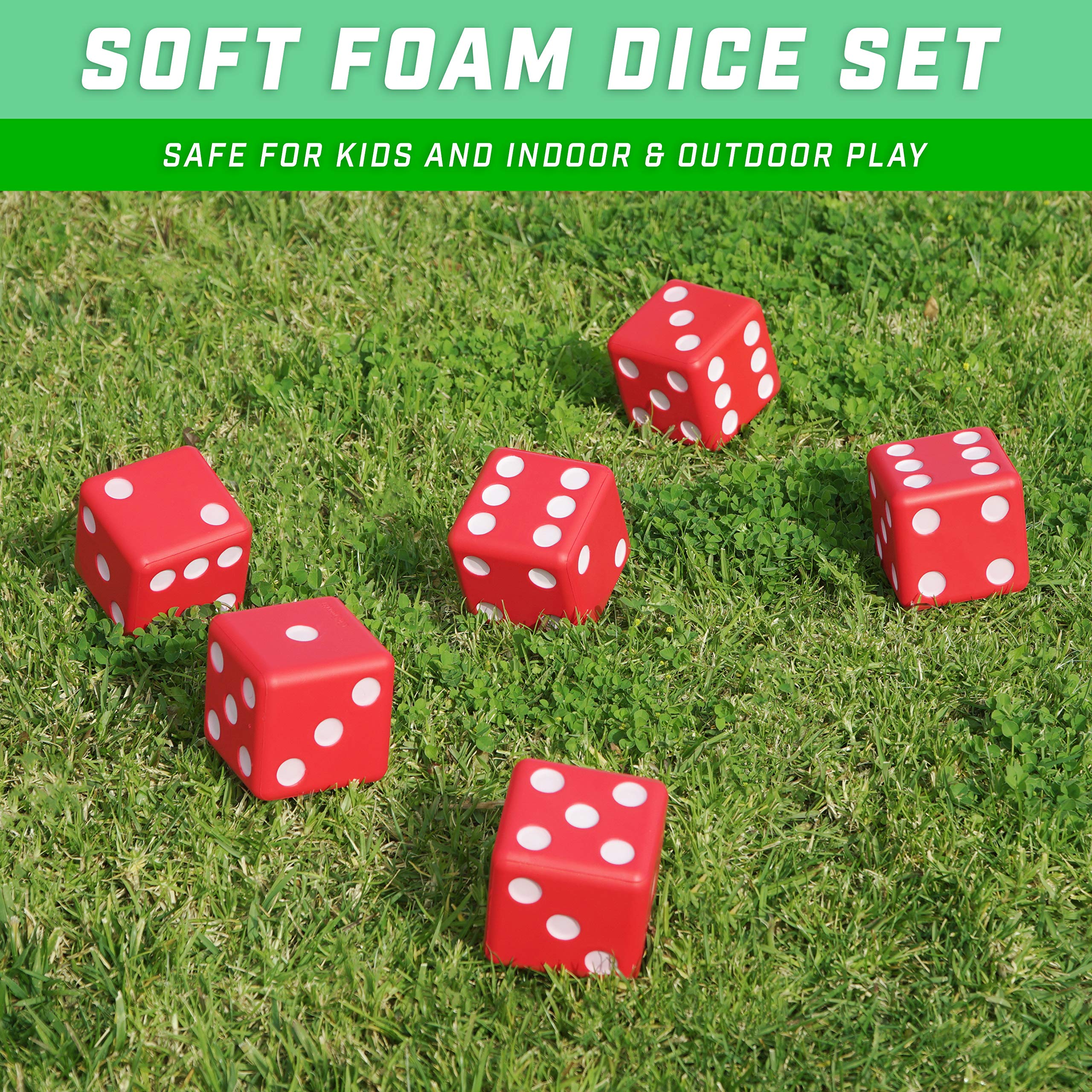 GoSports Giant 3.5 Inch Red Foam Playing Dice Set with Scoreboard (Includes 6 Dice, Dry-Erase Scoreboard and Carrying Case)