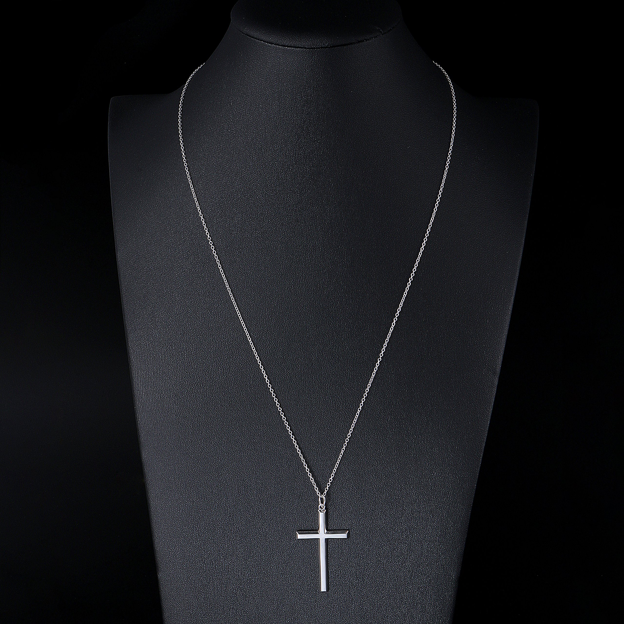Mens S925 Sterling Silver Large Cross Pendant Necklace 24 Inches Silver Chain