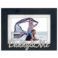 Malden International Designs 4x6 or 5x7 Daddy & Me Distressed Expressions Picture Frame Silver Finish Daddy & Me Word Attachment Black Textured Wood Grain Finish MDF Frame White Beveled Mat