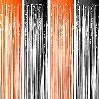 Black Orange Tinsel Foil Fringe Curtains Decorations - Construction Baby Shower 1st Birthday Halloween Party Photo Backdrops Props Decorations