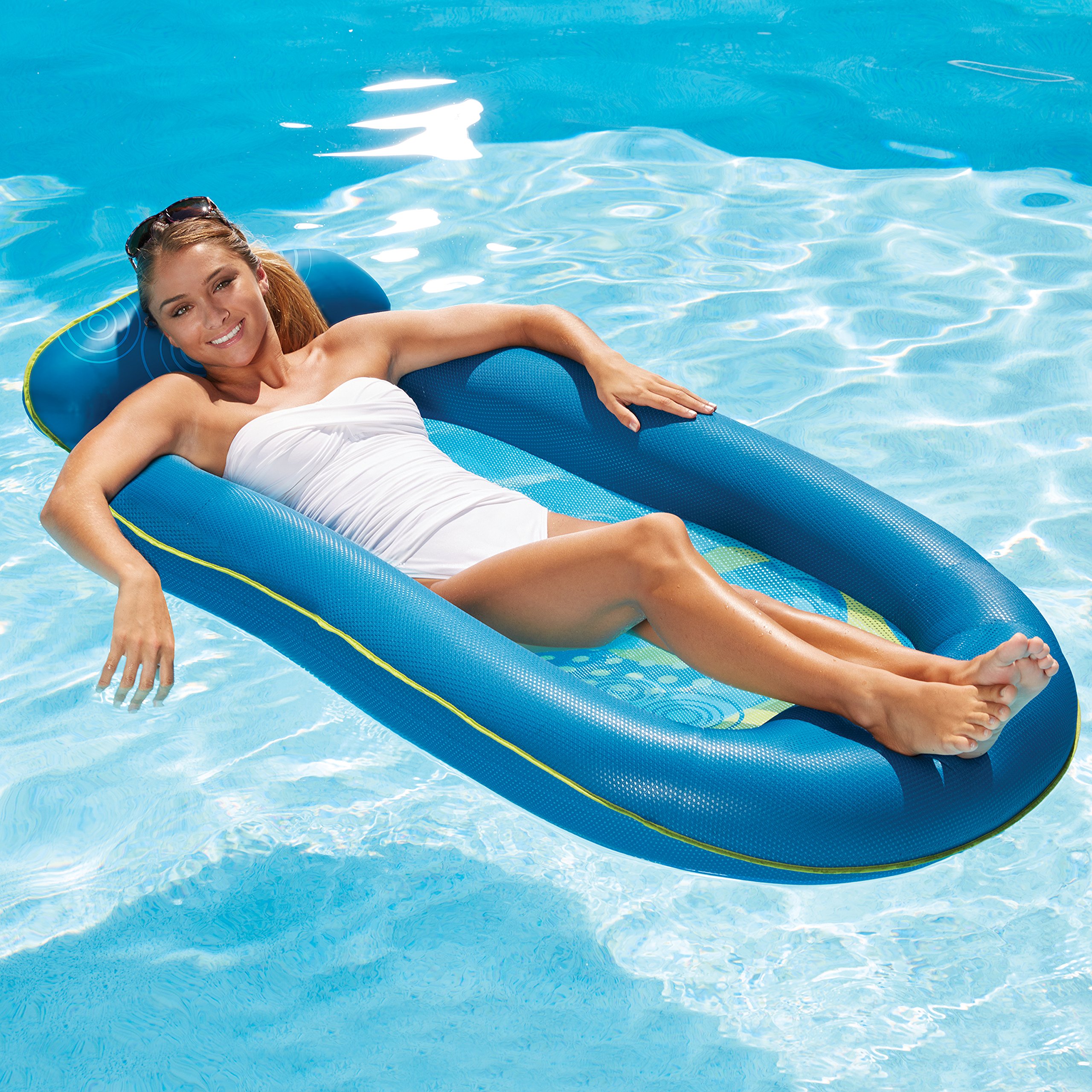 Aqua Comfort Pool Float Lounge – Inflatable Pool Floats for Adults with Headrest and Footrest – Bubble Waves