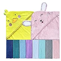 Sunny zzzZZ Baby Hooded Bath Towel and Washcloth Sets, Baby Essentials for Newborn Boy Girl, Baby Shower Towel Gifts for Infant and Toddler - 2 Towel and 8 Washcloths - Duck and Rabbit