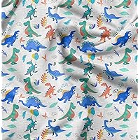 Soimoi Polyester Crepe White Fabric - by The Yard - 52 Inch Wide - Balloon & Dinosaur Cartoon Kids Textile - Fun and Vibrant Patterns for Kids' Decor Printed Fabric