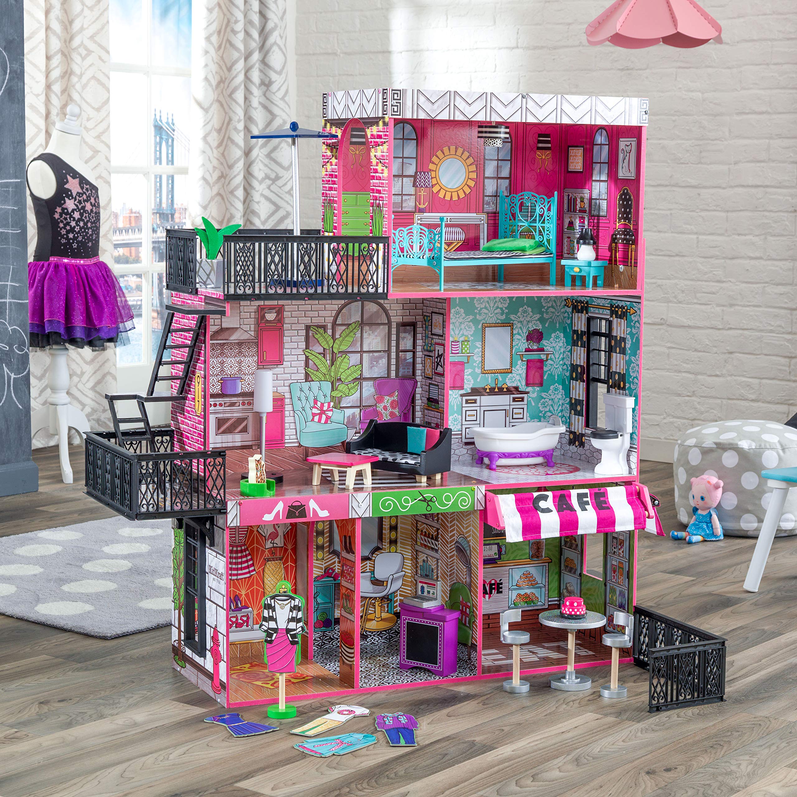 KidKraft Brooklyn's Loft Wooden Dollhouse with 25-Piece Accessory Set, Lights and Sounds, Gift for Ages 3+ 41.75
