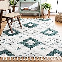 SAFAVIEH Moroccan Tassel Shag Collection Area Rug - 8' x 10', Green & Ivory, Boho Design, Non-Shedding & Easy Care, 2-inch Thick Ideal for High Traffic Areas in Living Room, Bedroom (MTS688Y)