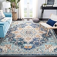 SAFAVIEH Madison Collection Area Rug - 9' x 12', Blue & Light Blue, Boho Chic Medallion Distressed Design, Non-Shedding & Easy Care, Ideal for High Traffic Areas in Living Room, Bedroom (MAD473M)