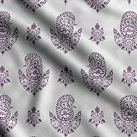 Soimoi Asian Paisley Printed, Japan Crepe Satin Fabric, by The Yard 54 Inch Wide, Decorative Sewing Fabric for Dresses Kimonos Gowns, Dark Magenta