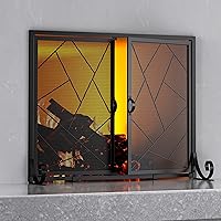 Fire Beauty Fireplace Screen with Hinged Doors Cast Iron Border Sturdy Steel Frame Durable Metal Mesh Decorative Free Standing Spark Guard Black Finish