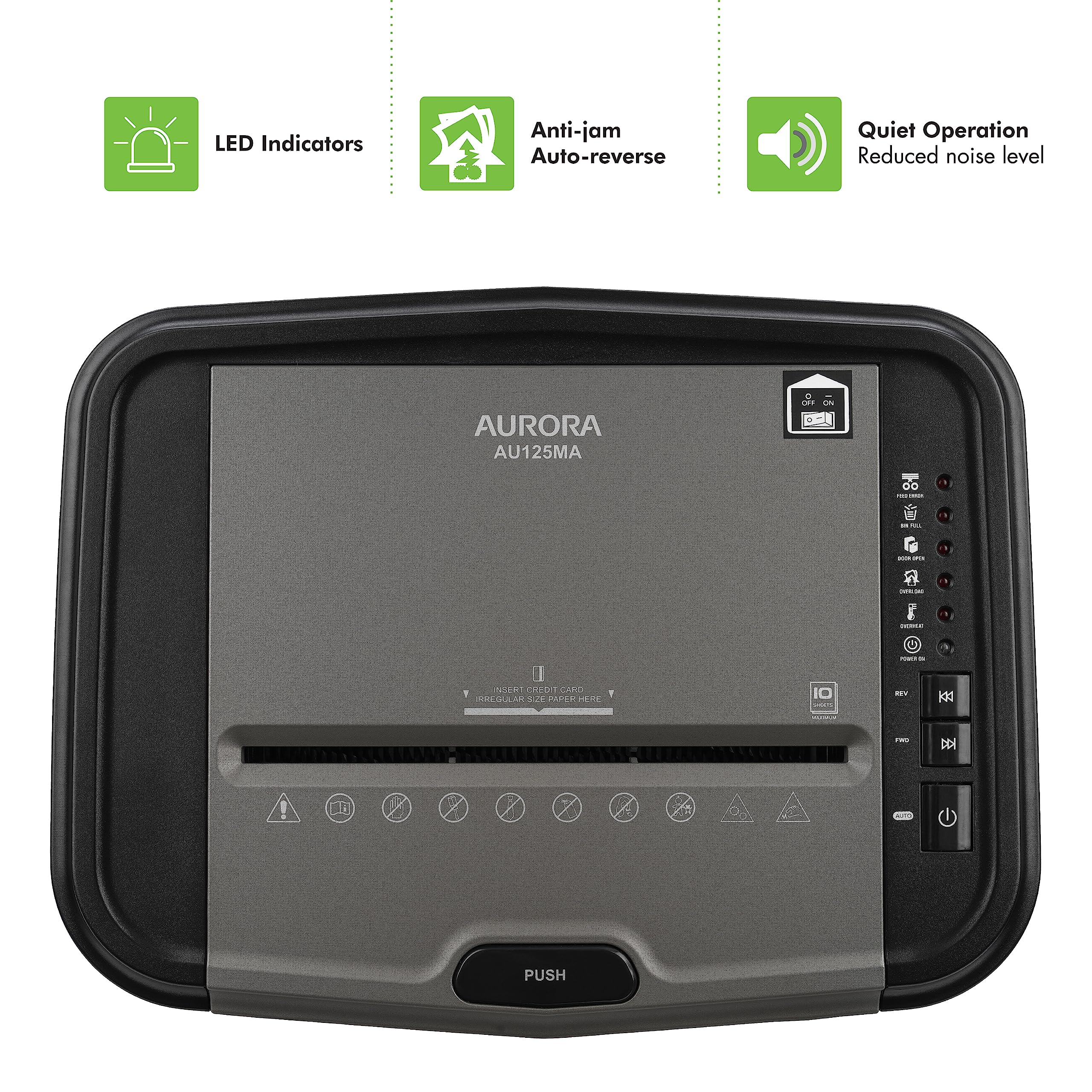 Aurora Professional Grade AU125MA 120-Sheet Auto Feed High-Security Micro-Cut Paper Shredder/60 Minutes/Security Level P-5