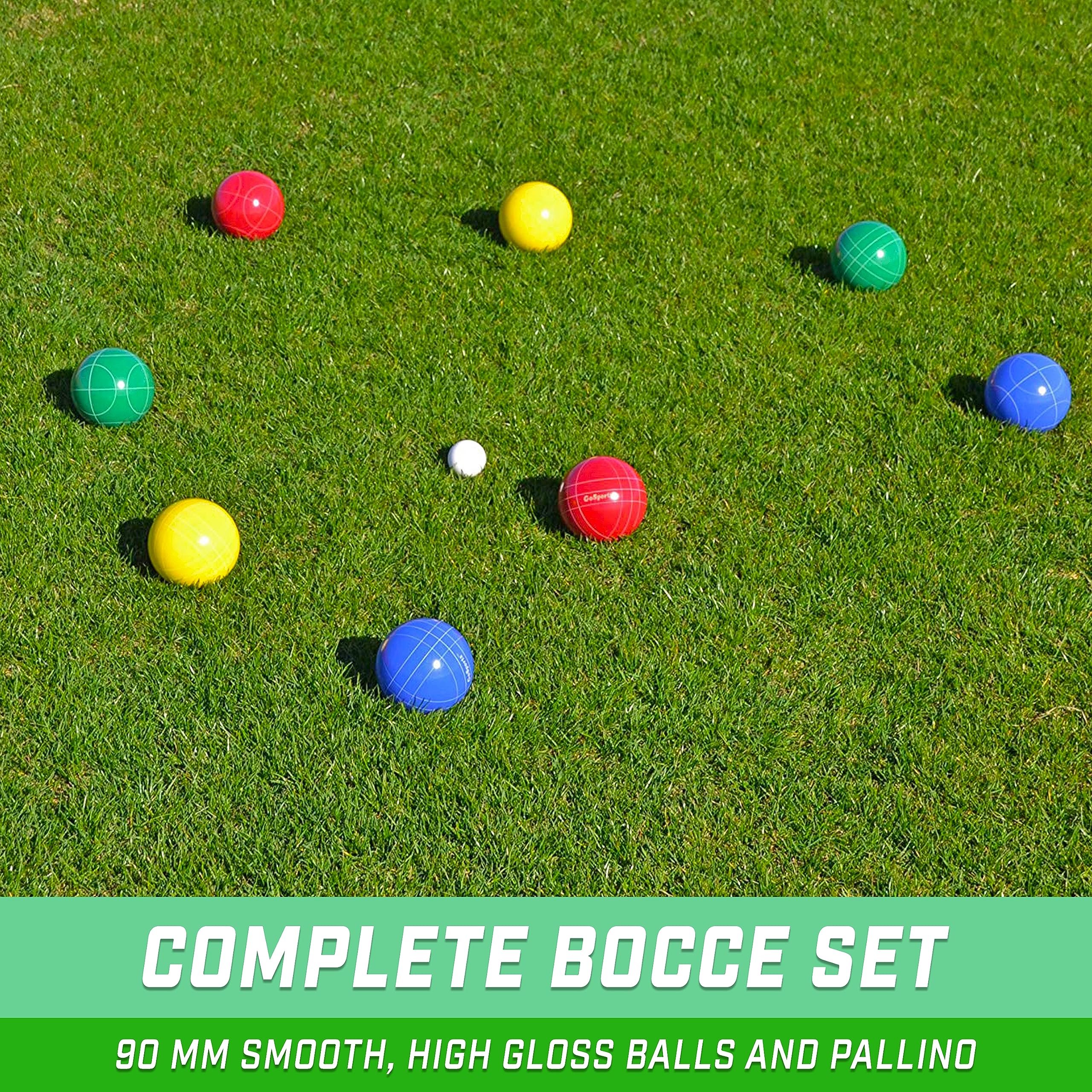 GoSports 90mm Soft Bocce Set Includes 8 Weighted Balls, Pallino and Case, Play Indoors or Outdoors