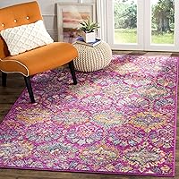 SAFAVIEH Madison Collection Accent Rug - 4' x 6', Fuchsia & Blue, Boho Chic Damask Design, Non-Shedding & Easy Care, Ideal for High Traffic Areas in Entryway, Living Room, Bedroom (MAD144F)