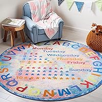 SAFAVIEH Kids Playhouse Collection Area Rug - 5' Round, Blue & Orange, Non-Shedding Machine Washable & Slip Resistant Ideal for High Traffic Areas for Boys & Girls in Playroom, Bedroom (KPH251M)