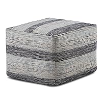 Clay 18 Inch Boho Square Pouf in Patterned Blue Melange Cotton, For the Living Room, Bedroom and Kids Room