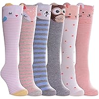 SDBING 6 Pairs Girls Knee High Socks Toddlers Kids Soft Animal Long Dress Socks