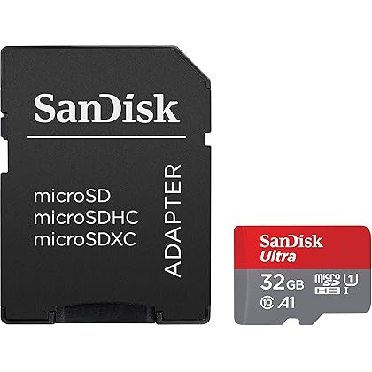 SanDisk 32GB Ultra MicroSDHC UHS-I Memory Card with Adapter - 98MB/s, C10, U1, Full HD, A1, Micro SD Card - SDSQUAR-032G-GN6MA