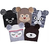 GMI Animal Face Knit Beanies with Pom Ears in 5 Designs Kids Winter Accessories