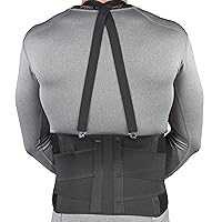 Industrial Belt Back Brace Abdominal Support Shoulder Straps, Black, XX-Large