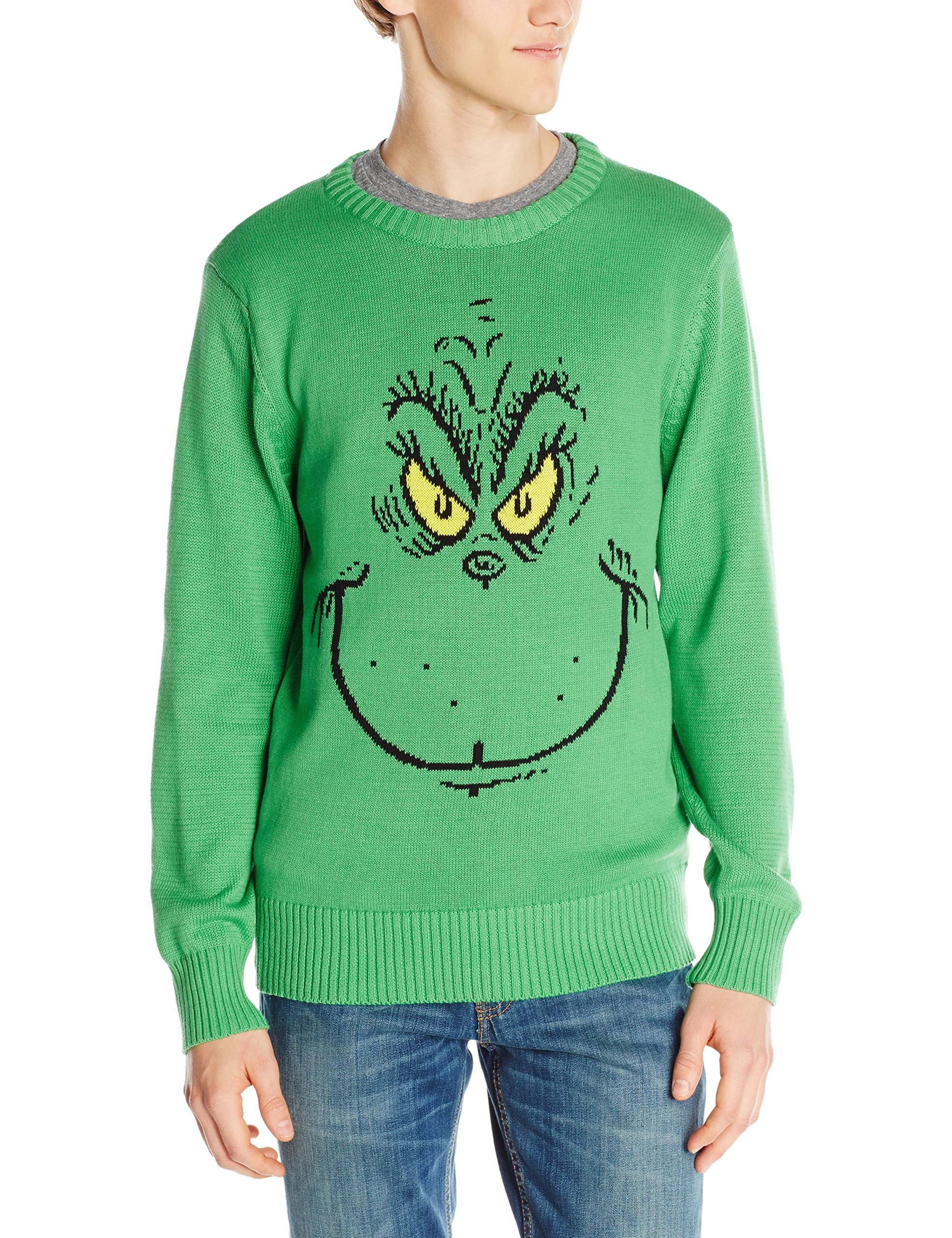 Dr. Seuss Men's Grinch Face Ugly Christmas Sweater