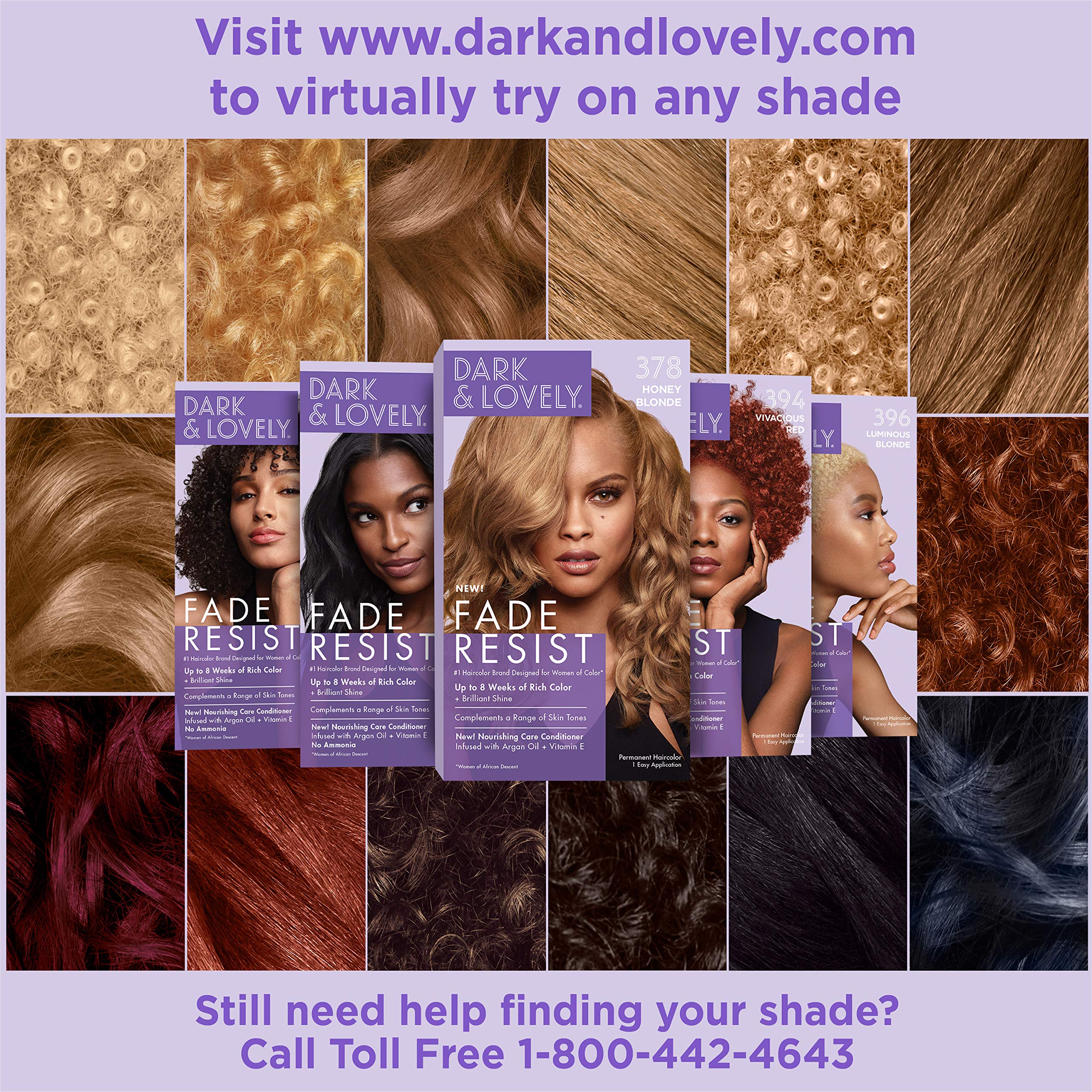 SoftSheen-Carson Dark and Lovely Fade Resist Rich Conditioning Hair Color, Permanent Hair Color, Up To 100 percent Gray Coverage, Brilliant Shine with Argan Oil and Vitamin E, Natural Black